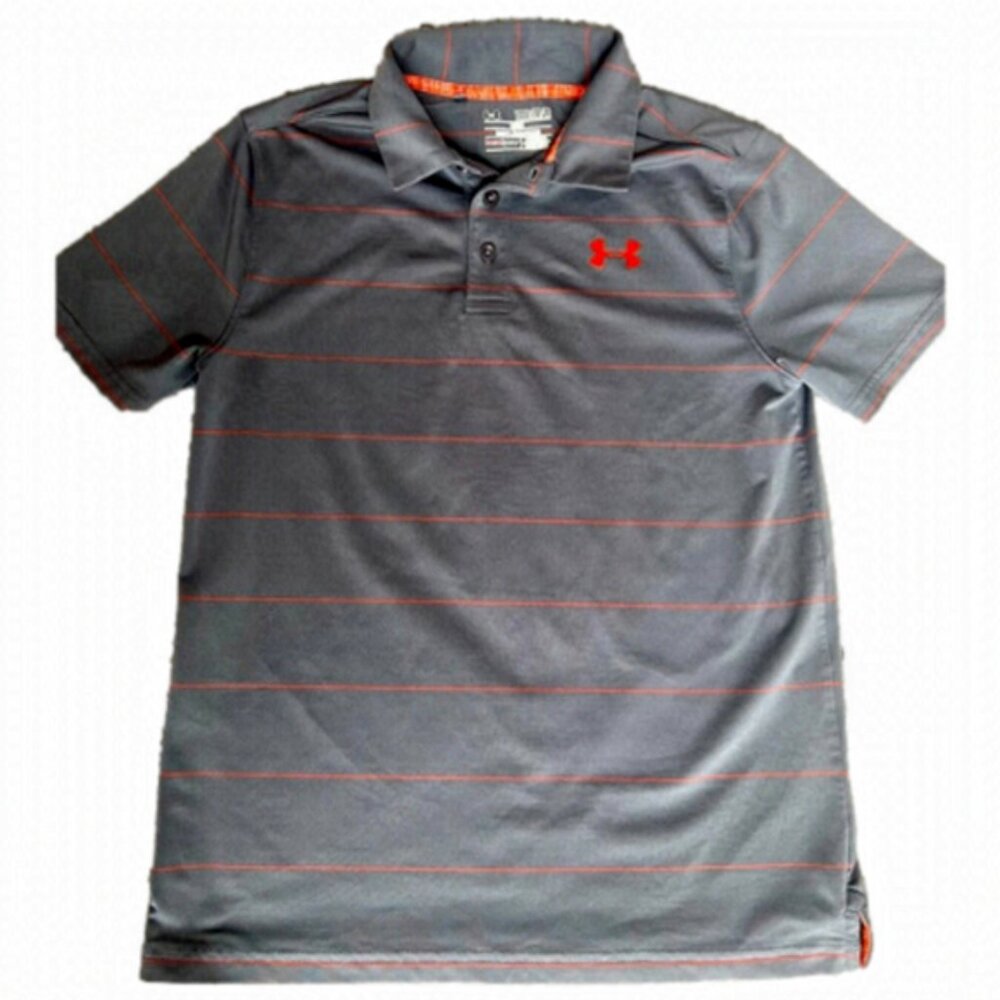 Under Armour Youth Medium 10/12 Boys Grey Orange Golf Shirt